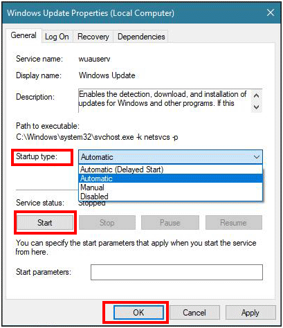 Under the service status, click on the Start button