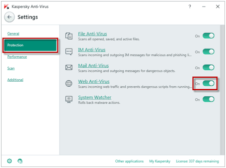 Web anti-virus turns off.
