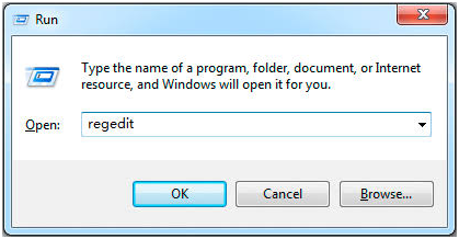 type regedit and click on OK button