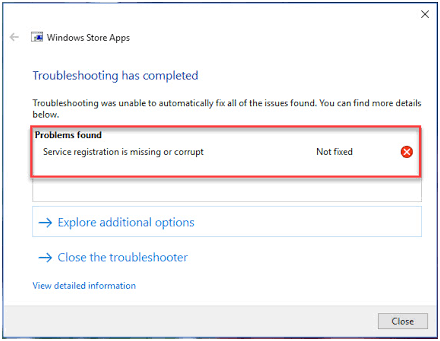 registration is missing or corrupt error message