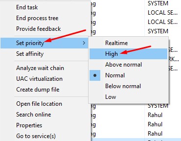 set priorities to high set priorities to high