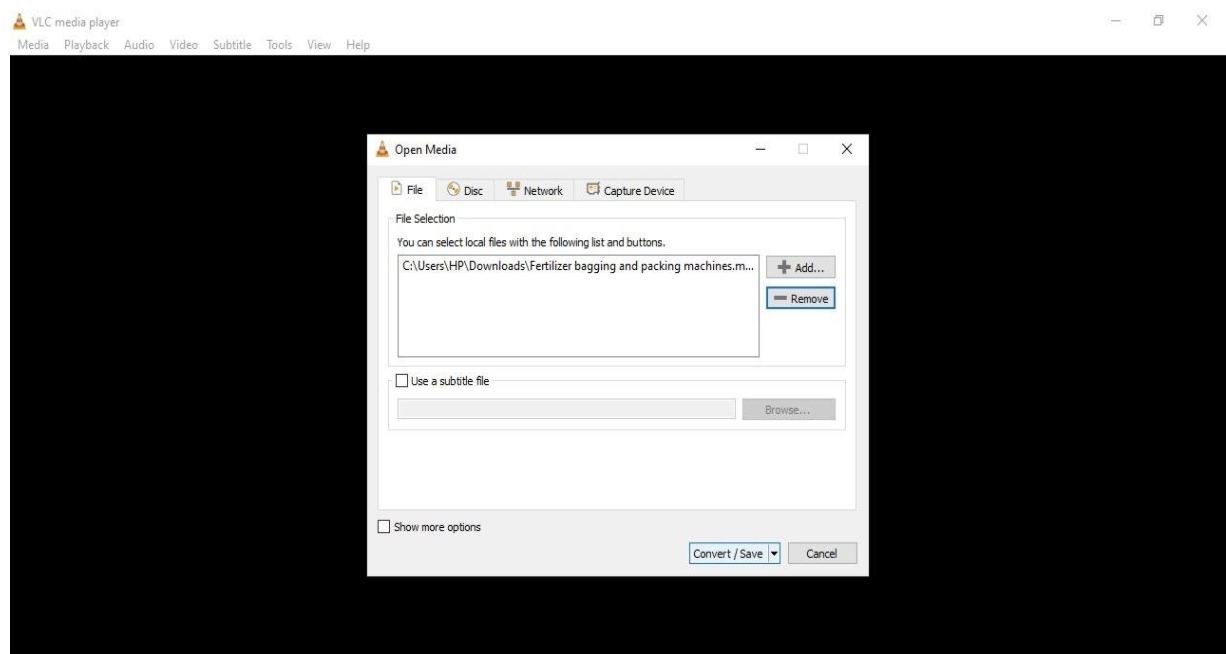 Click on Convert:Save after selecing file
