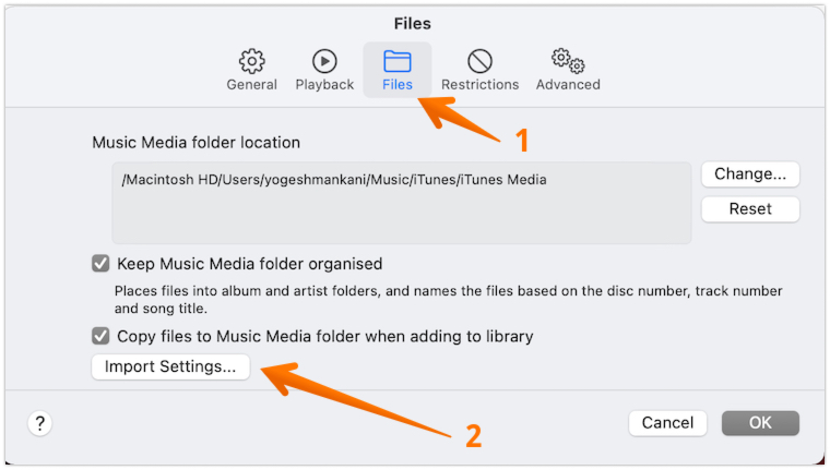 Click on Import Settings on Files Tab