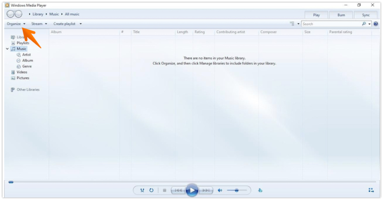 Click on Organize button