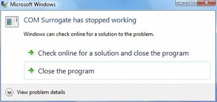 Com surrogate has stopped working