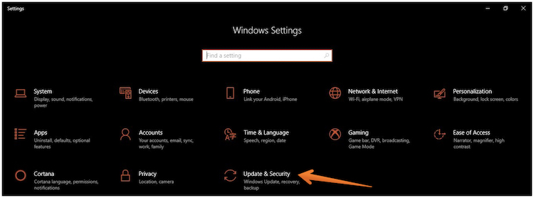Find Update and Security