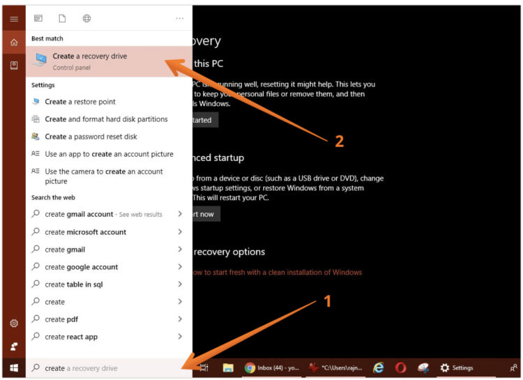 Click a Recovery Drive