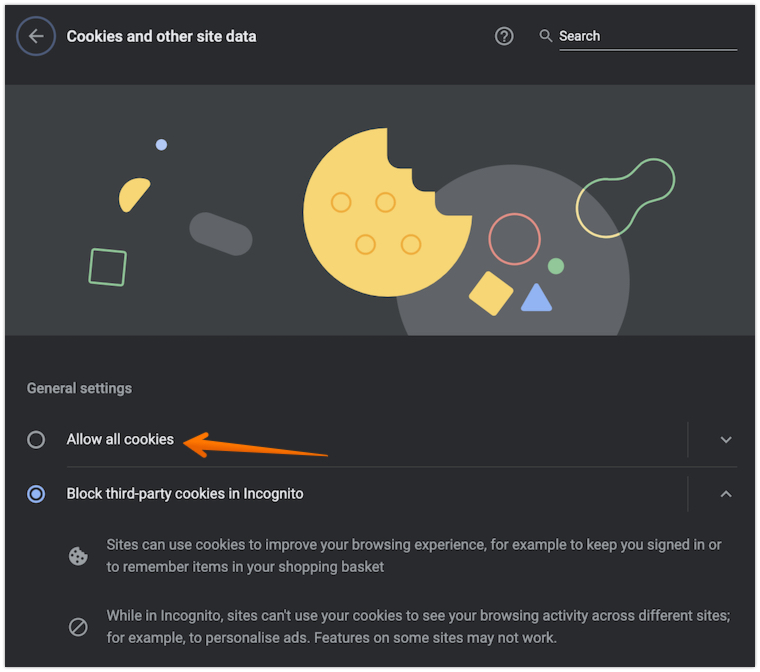 Click on Allow All Cookies