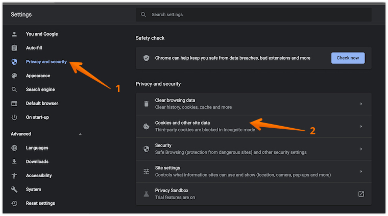 Click on Cookies and Other Site Data