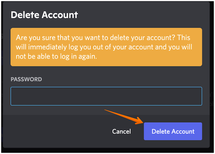Click on Delete Account
