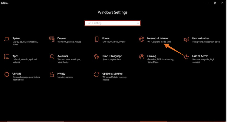 Click on Network and Internet