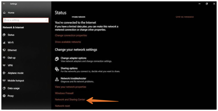 Click on Network and Sharing Center