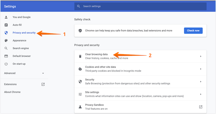 Click on Privacy and Security