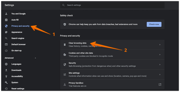 Click on Privacy and Security