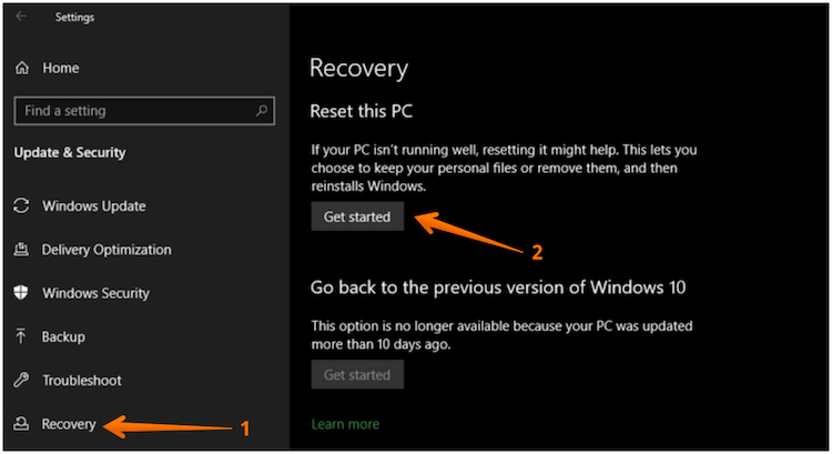 Click on Reset this PC