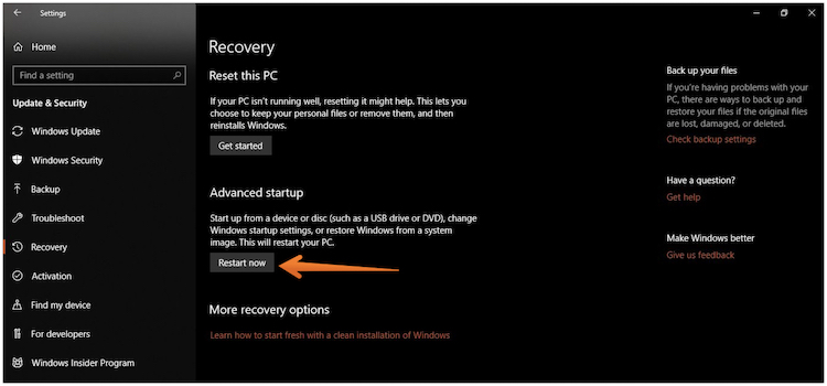 Click on Restart Now