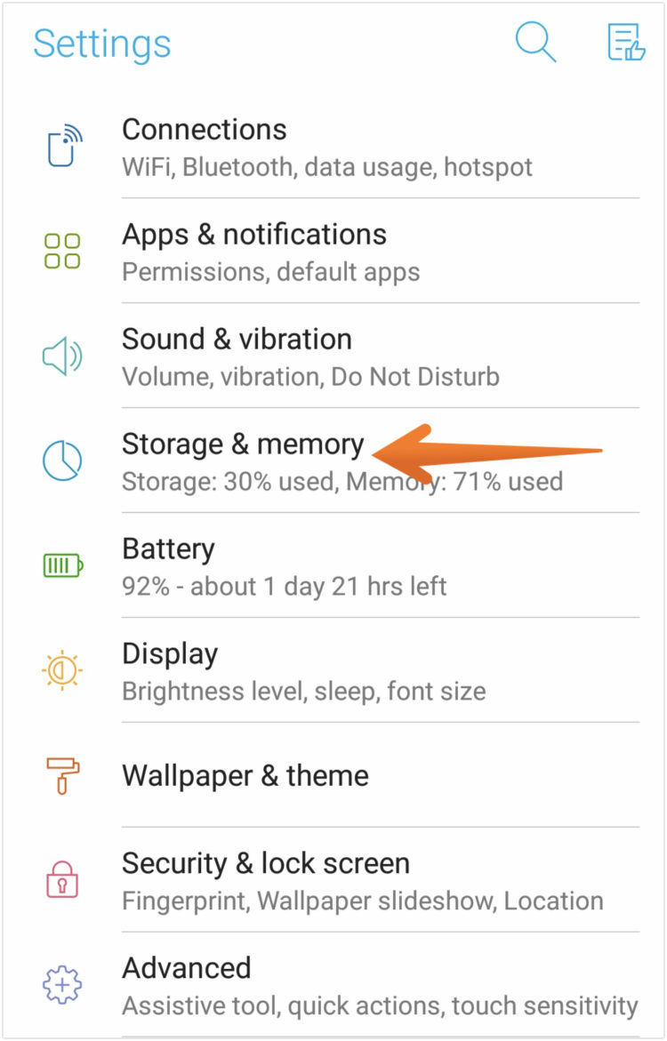 Click on Storage and Memory