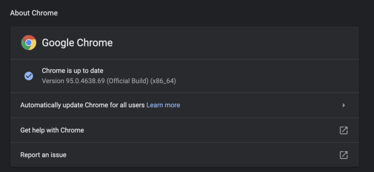 Click on Update Chrome