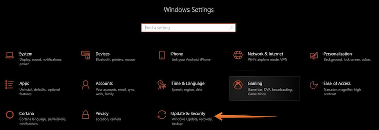 Click on Update & Security
