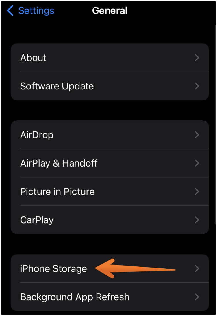 Click on iPhone Storage