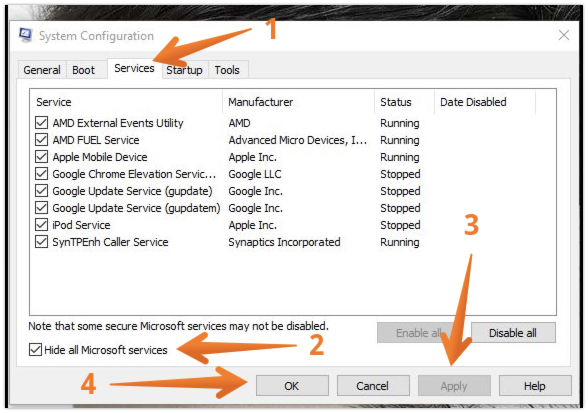 Check Hide All Microsoft Services
