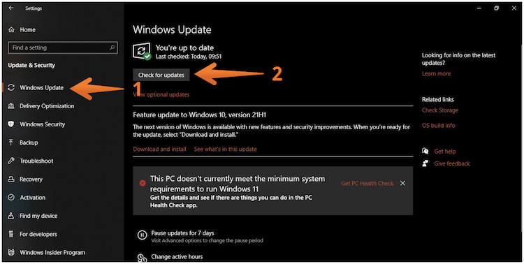 Choose Select for Updates
