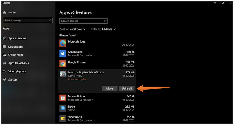 Choose Uninstall