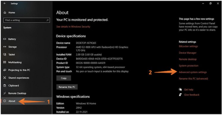 Click on Advanced System Settings