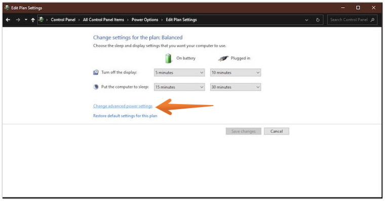 Click on Change Advanced Power Settings