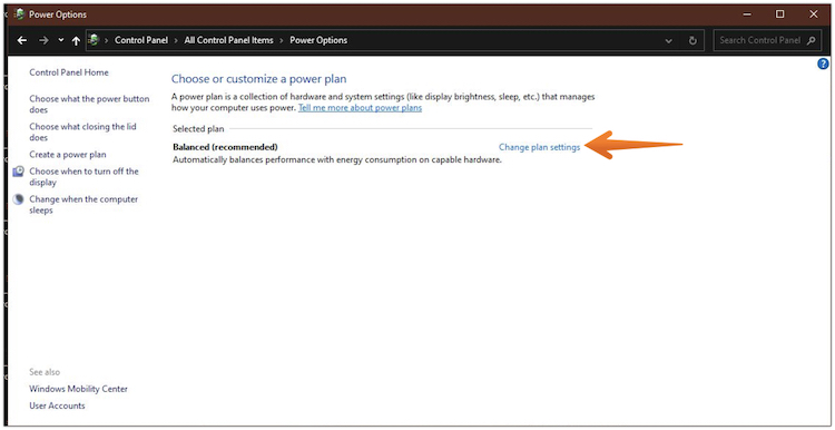 Click on Change Plan Settings