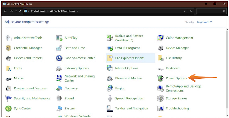 Click on Power Options
