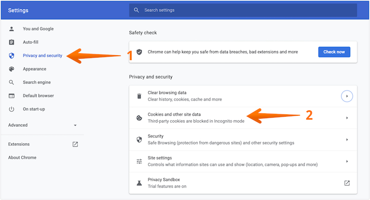 Click on Privacy and Security