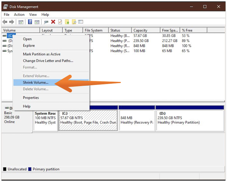 Click on Shrink Volume