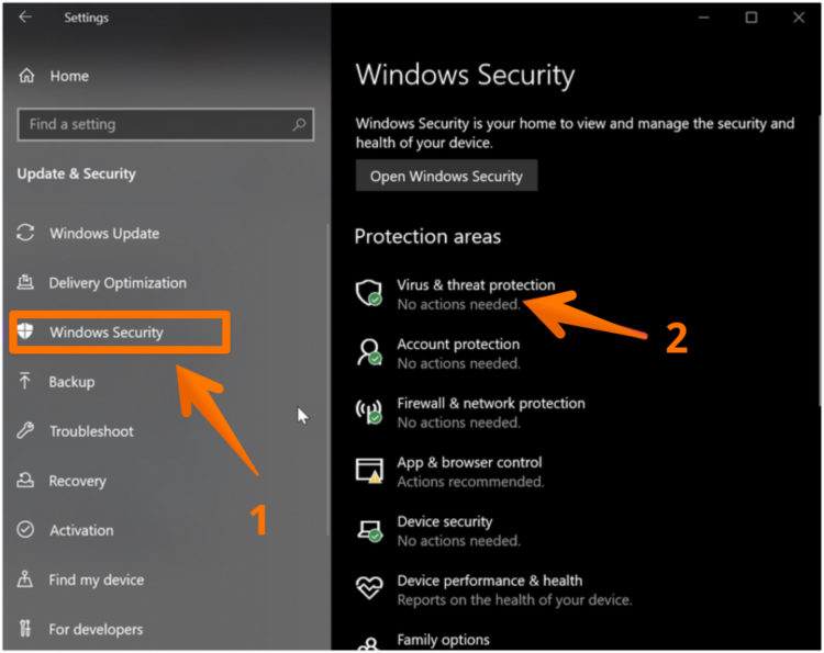 Click on Virus and Threat Protection