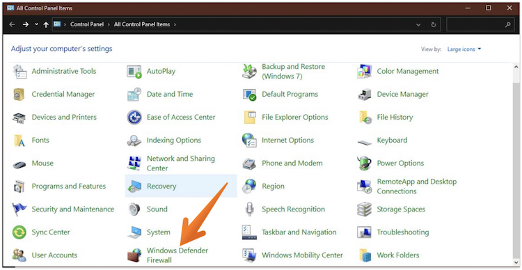 Click on Windows Defender Firewall
