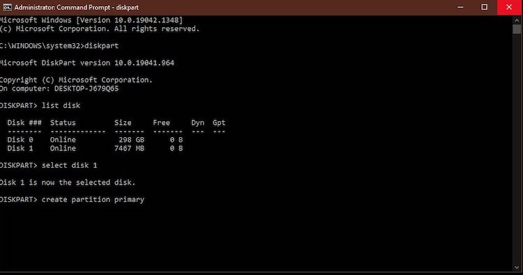 Create Partition Using DiskApart