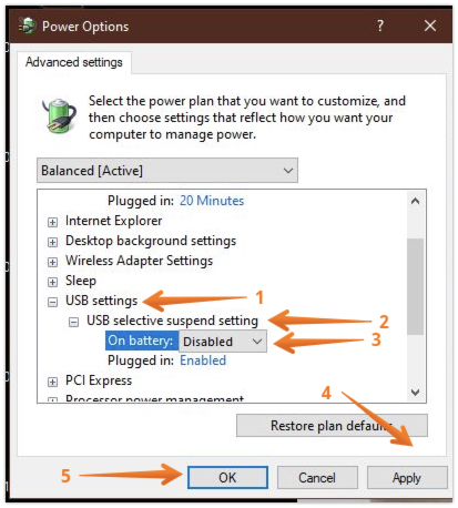 Disable USB Selective Suspend Setting