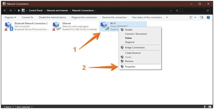Right click on Network Adaptor