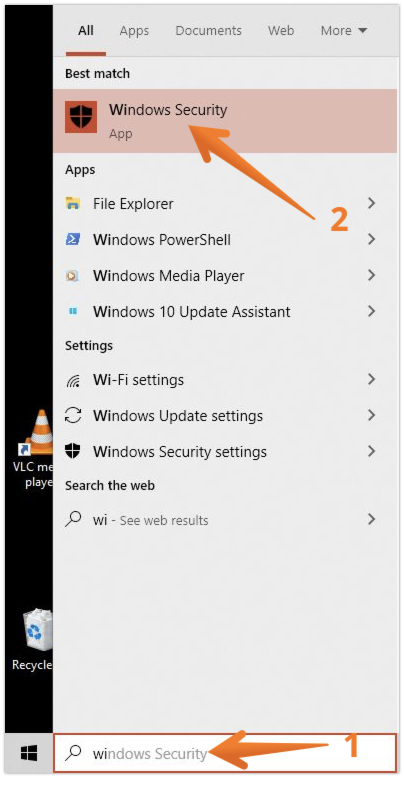 Search Windows Security in Task bar