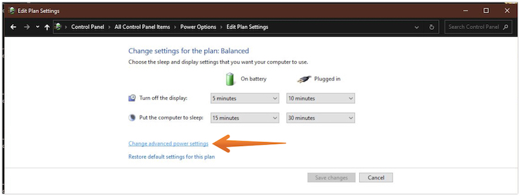 Select Change Advanced Power Settings
