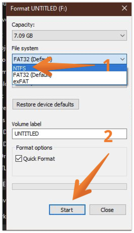 Select NTFS from the File System