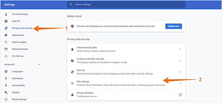 Select site Settings