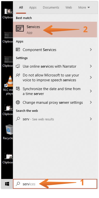 Type Services in Task Bar