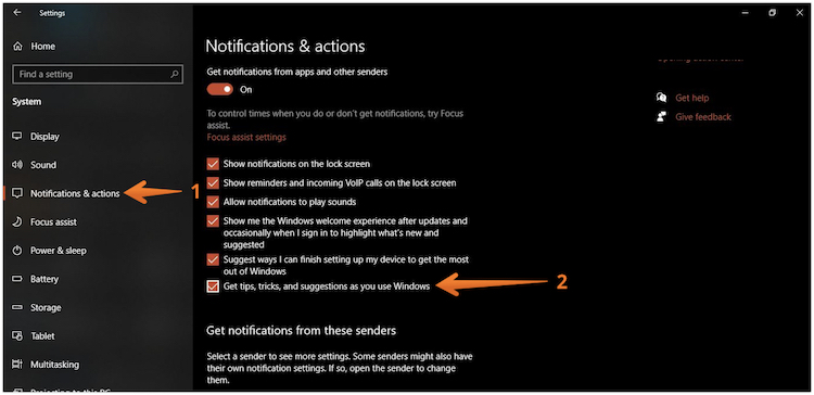 Uncheck Get Tips, Tricks Option