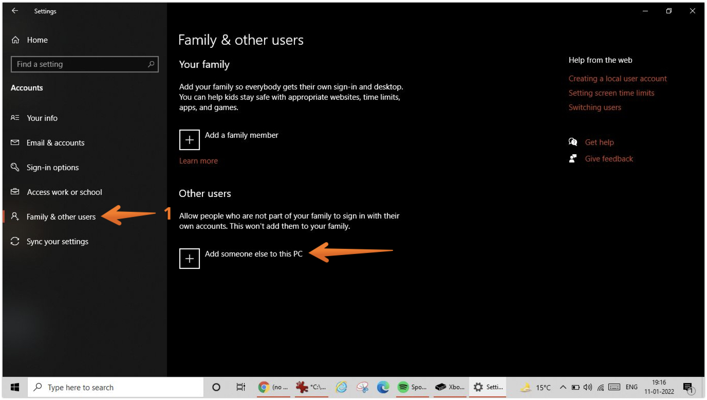 Click on Add Someone Else to This PC option