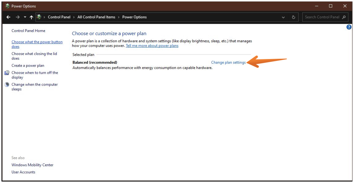 Click on Change Plan Settings