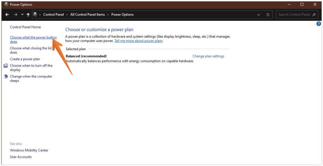 Click on Choose What the Power Button Does