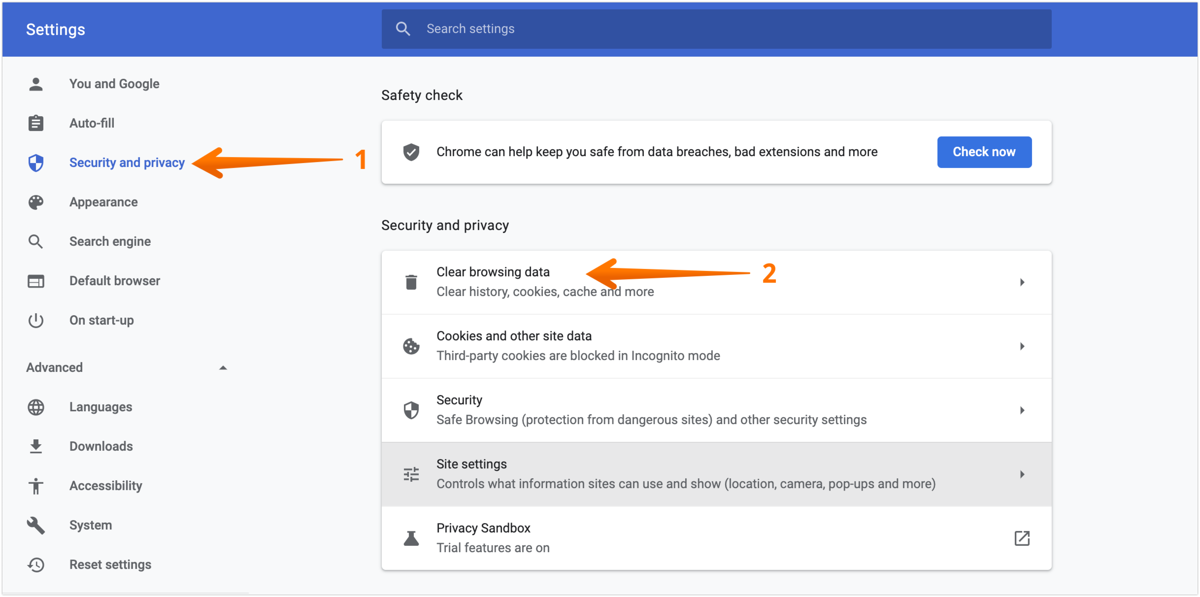 Click on Click Browsing Data