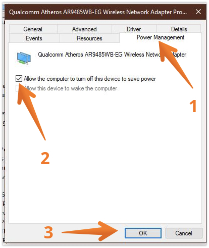 Click on Power Management Tab