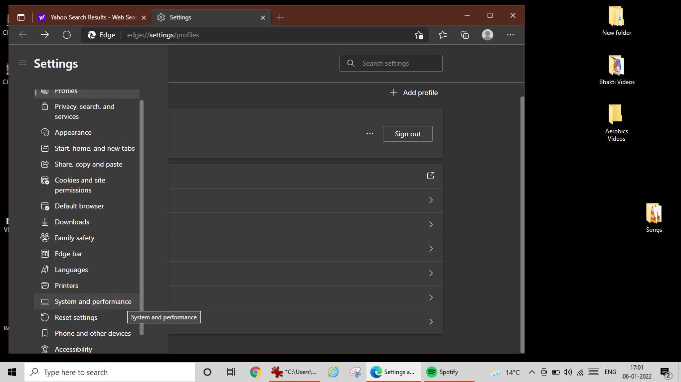 Click on Privacy, Search and Services